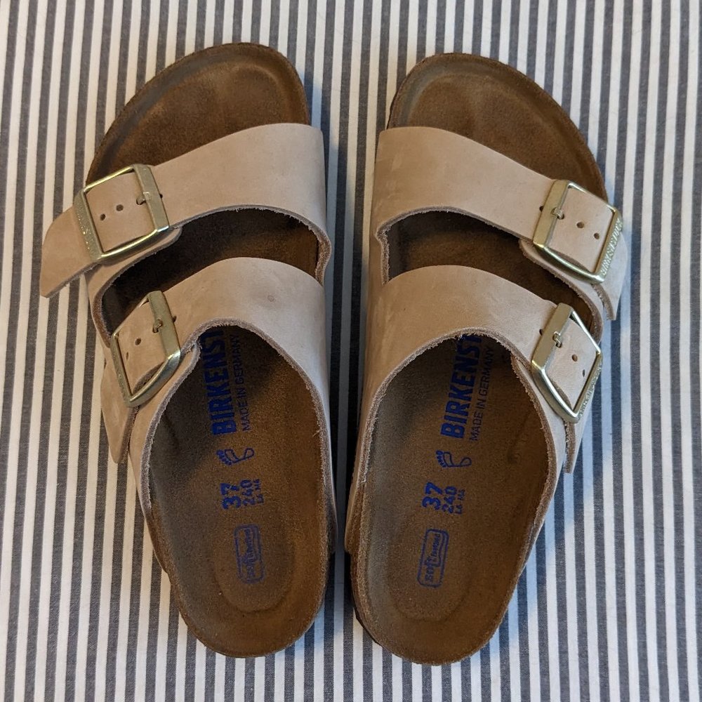 Birkenstock Arizona Soft Footbed Nubuck Leather Sandcastle Size 37 / US 6-6.5